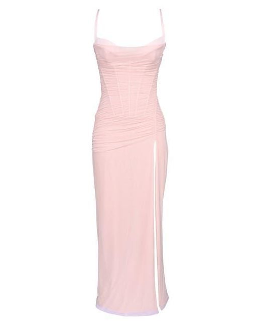 House Of Cb Lini Corset Chiffon Gown in Pink