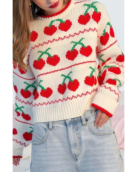 Florence By Mills Pink Cherry Crewneck Crop Sweater
