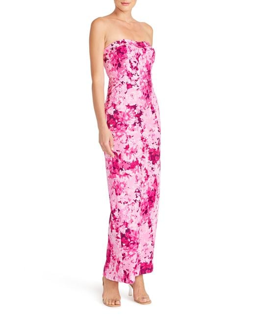 ML Monique Lhuillier Pink Floral Strapless Faille Dress