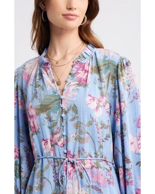 Treasure & Bond Floral Long Sleeve Drop Waist Dress in Blue | Lyst