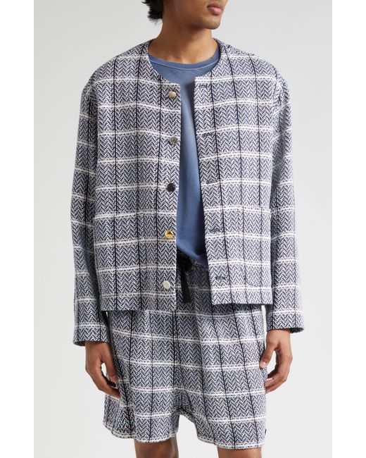 4SDESIGNS Blue Cardigan Tweed Jacket for men