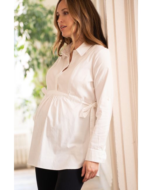 Seraphine White Poplin Maternity/nursing Shirt