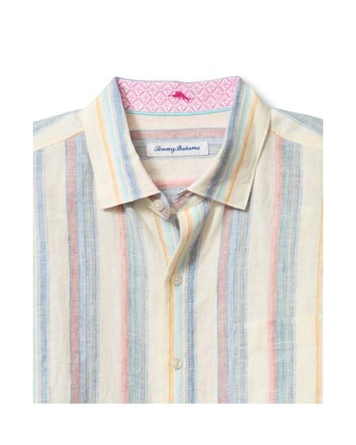Tommy Bahama White Las Mantas Stripe Linen Button-Up Shirt for men