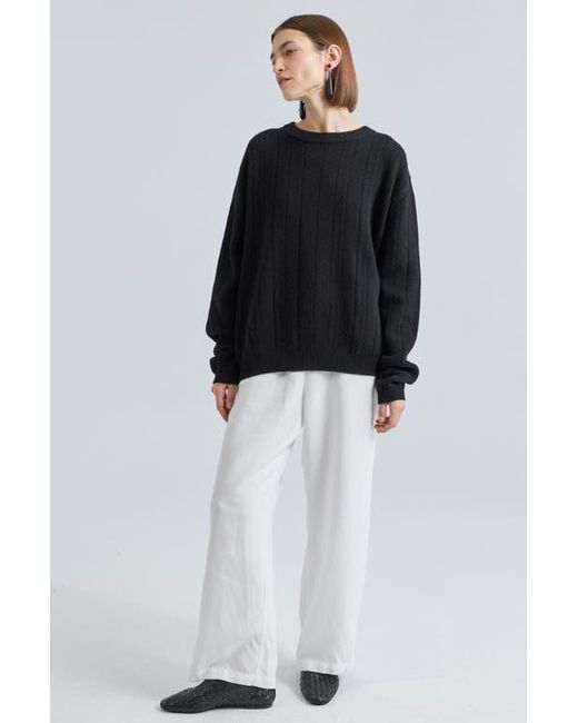 ALMINA CONCEPT Black Ribbed Wool Crewneck Sweater