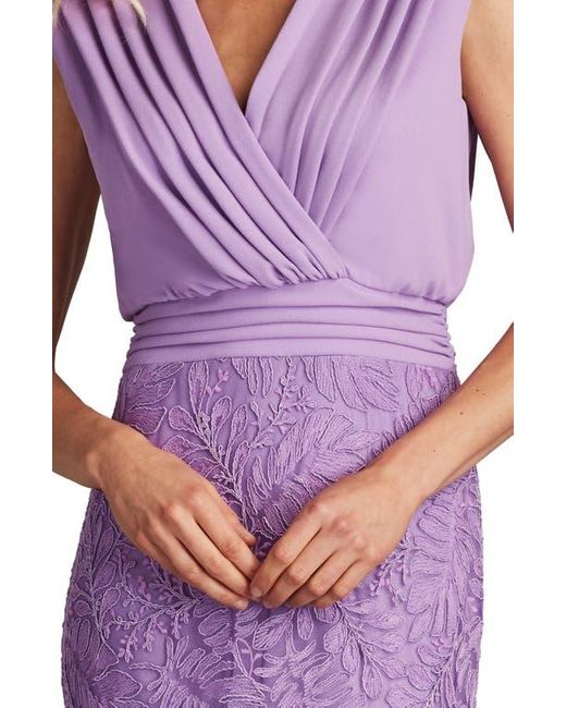 Tadashi Shoji Purple Pleat Detail & Embroidery Sleeveless Cocktail Dress