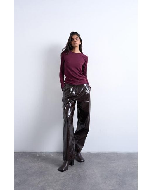 TOPSHOP Purple Long Sleeve Rib Top