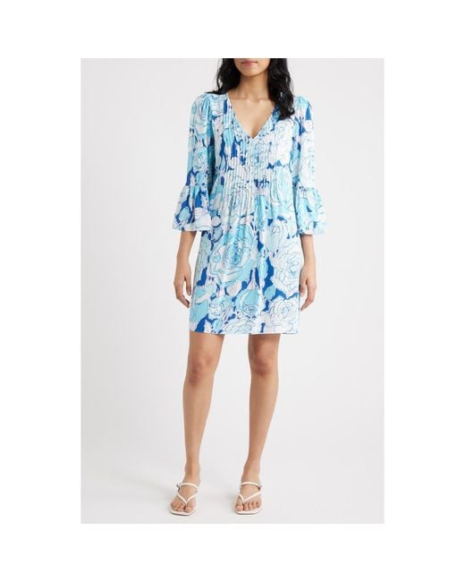 blue lotion wound dressing Shale Raglan Sleeve Side Slit Tunic/Dress main image 0