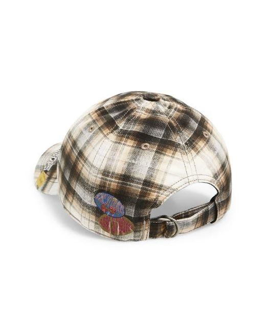 Acne Metallic Distressed Plaid Adjustable Baseball Cap