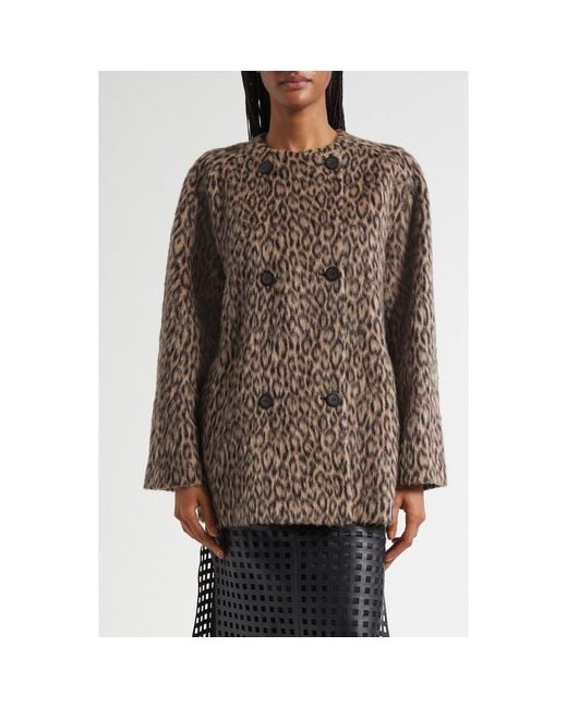 Emporio Armani Brown Leopard Print Wool Blend Double Breasted Jacket