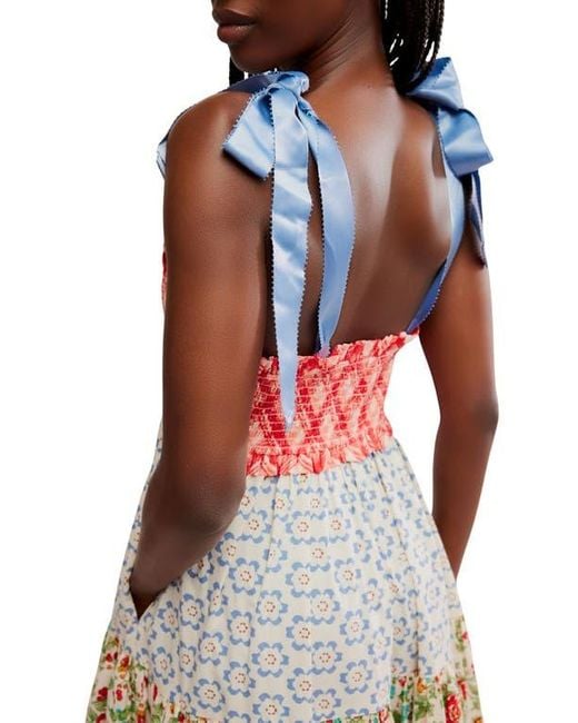 Free People Red Bluebell Mixed Print Cotton Maxi Dress