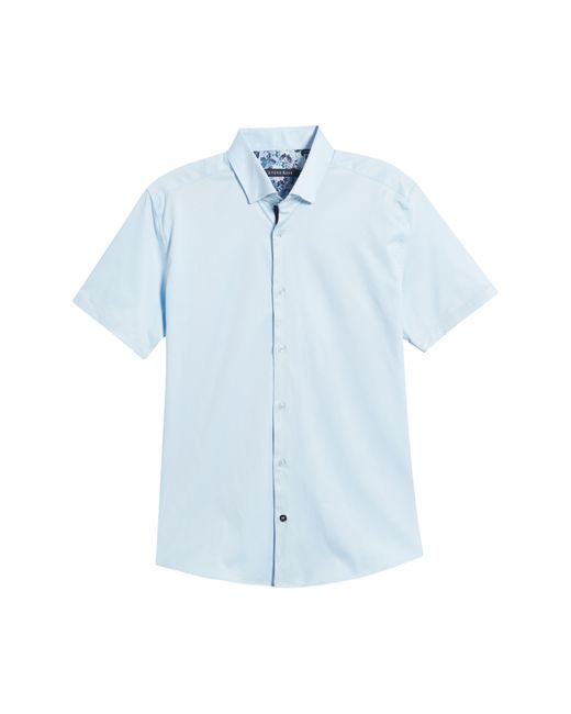 Stone Rose Blue Solid Twill Short Sleeve Performance Button-up Shirt for men