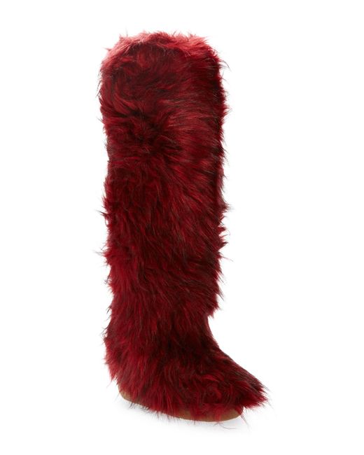 Jeffrey Campbell Red Fluffy Faux Fur Over The Knee Boot