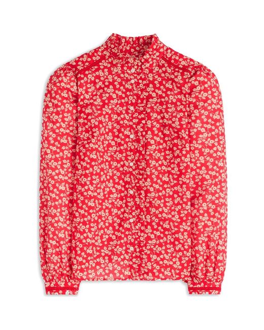 Boden Red Helena Floral Cotton Button-Up Shirt