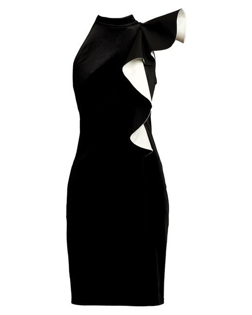 Tadashi Shoji Black Ruffle Detail Velvet Sheath Dress