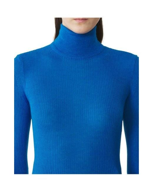 Lanvin Blue Merino Wool And Silk Turtleneck Sweater