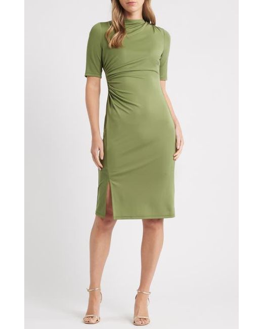 anne klein green dress Anne Klein Ruched Body-Con Dress in Green