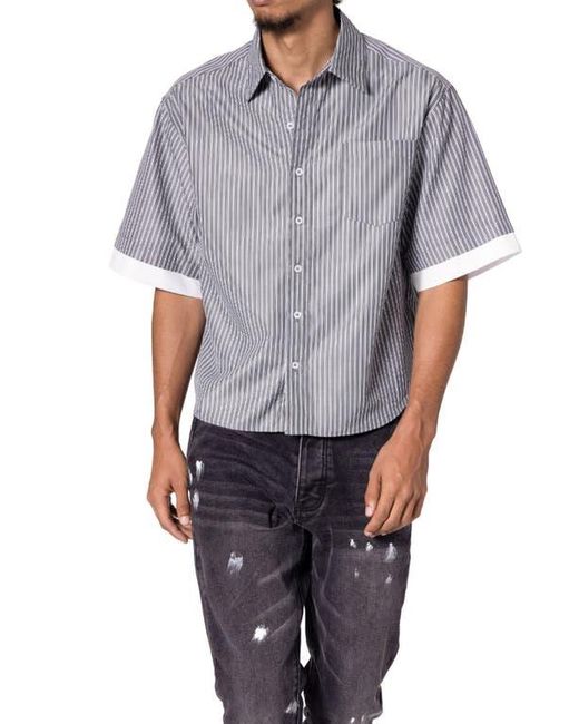 MNML Gray Oversize Stripe Short Sleeve Button-Up Shirt for men