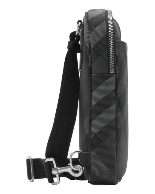 Burberry Black Grid Check Woven Sling Bag for men