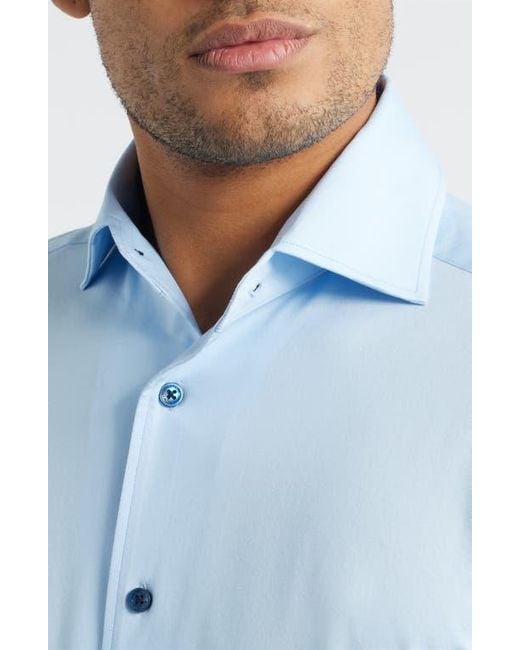Bugatchi Blue James Ooohcotton Solid Button-Up Shirt for men