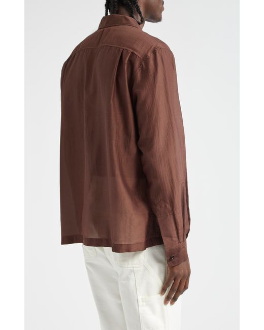 Bode Brown Heartwood Long Sleeve Cotton & Silk Camp Shirt for men