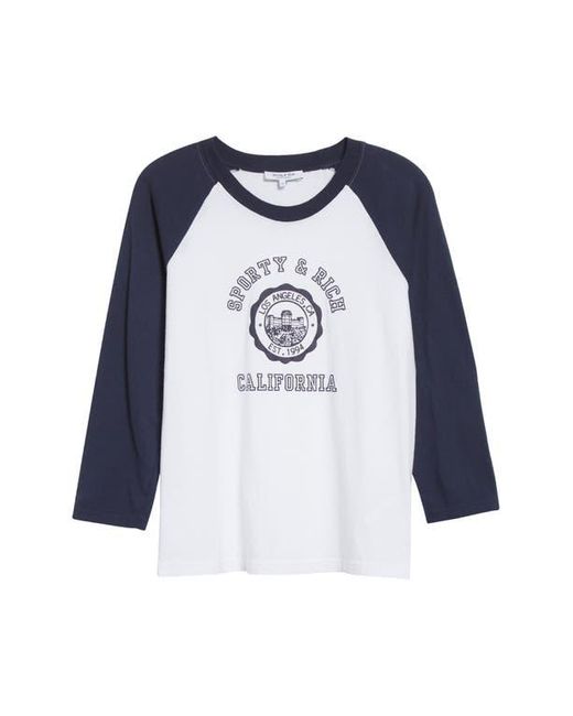 Sporty & Rich Blue California Emblem Graphic Baseball T-Shirt