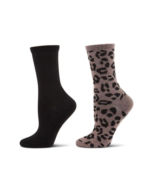 Memoi Black Leopard Assorted 2-Pack Crew Socks