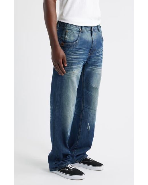 Level 7 Blue Relaxed Bootcut Jeans for men