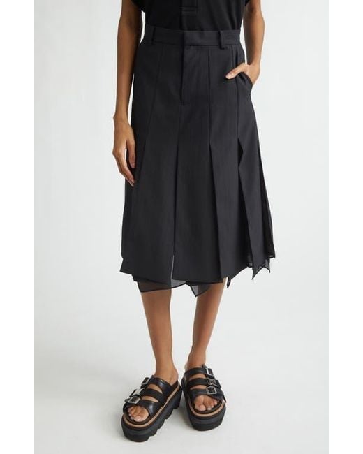 Sacai Chalk Stripe Mixed Media Skirt in Blue | Lyst
