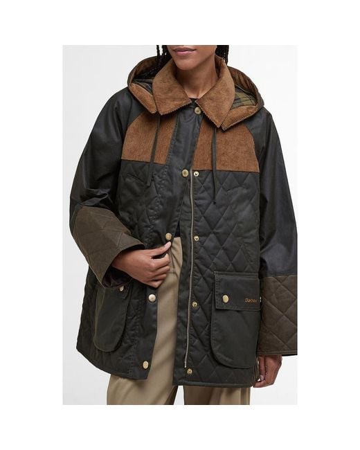 Barbour Black Imelda Water Repellent Mixed Media Jacket With Removable Hood