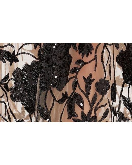Dress the Population Black Ava Sequin Floral Embroidered Long Sleeve Gown