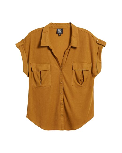 Bobeau Brown Utility Short Sleeve Button-up Shirt