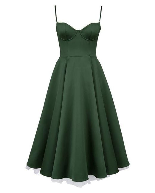 House Of Cb Mademoiselle Bustier Stretch Satin Midi Dress in Green | Lyst