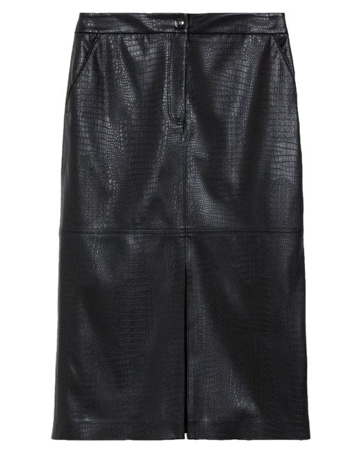 Max Mara Black Ethel Croc Embossed Faux Leather Pencil Skirt