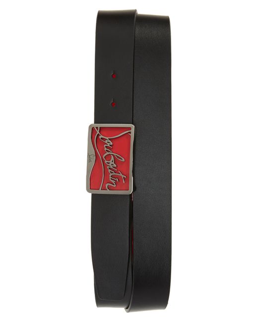 Christian Louboutin Black Ricky Logo Buckle Leather Belt for men
