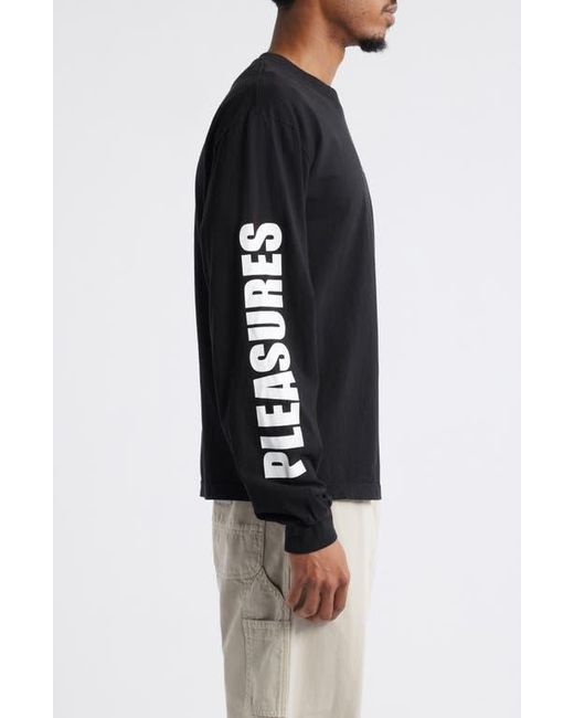 Pleasures Black Impact Staff Long Sleeve Cotton Graphic T-Shirt for men