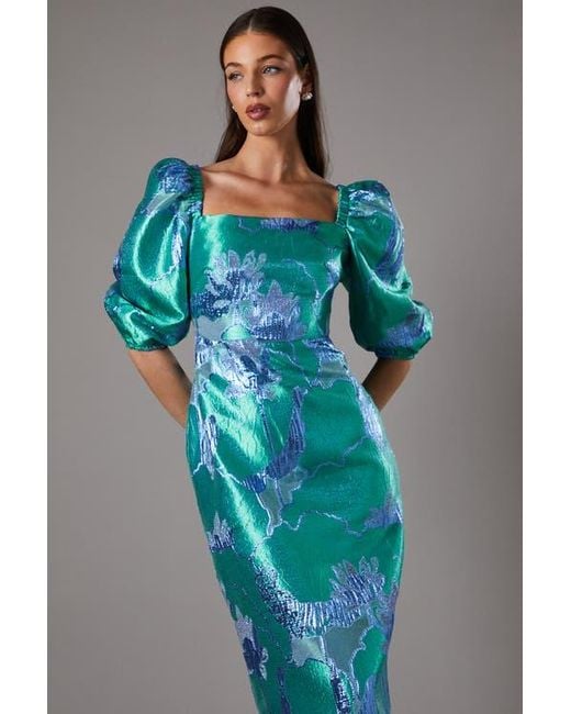 Coast Bubble Sleeve Jacquard Dress in Blue | Lyst
