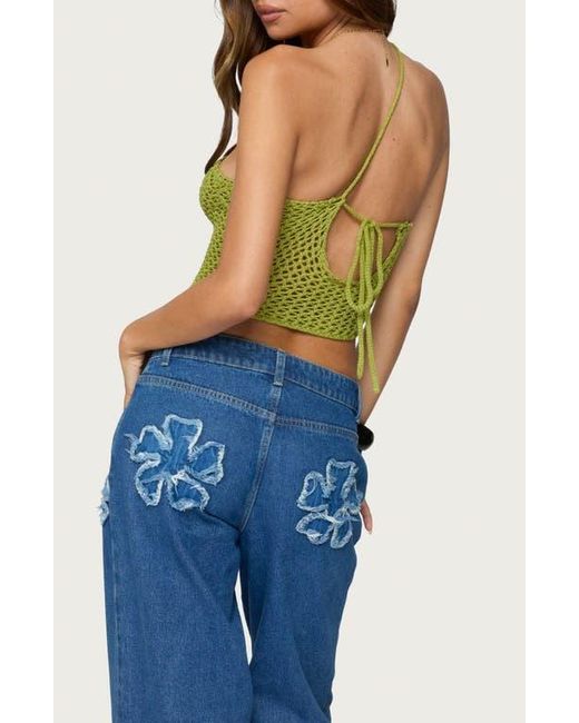 Edikted Green Daley Asymmetric One-Shoulder Sheer Crop Top
