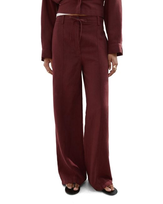 Mango Red Straight Fit Drawstring Pants