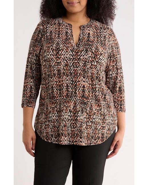 Anne Klein Brown Split Neck Tunic