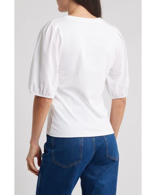 Madewell White Puff-Sleeve Henley Knit Top