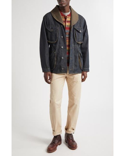 Ralph Lauren Black Shawl Collar Cotton & Linen Blend Denim Jacket for men