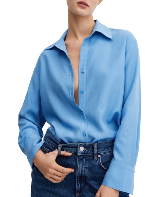 Mango Blue Long Sleeve Button-up Shirt
