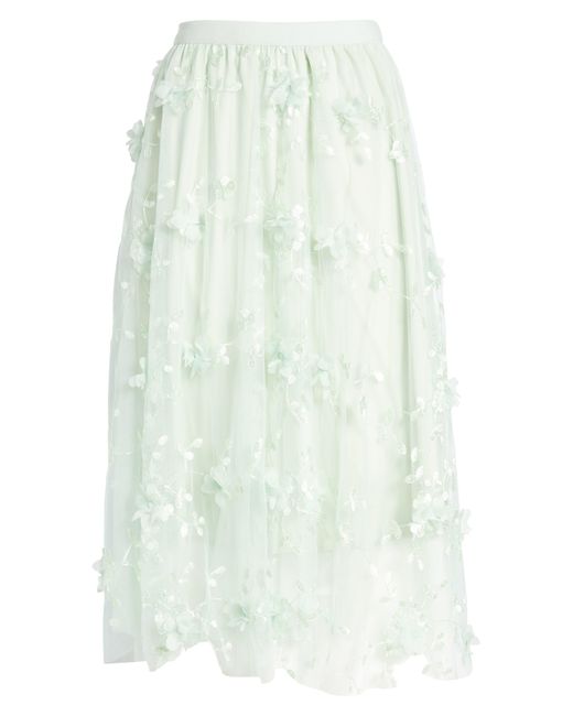 NIKKI LUND White Audra Floral Appliqué Chiffon Maxi Skirt