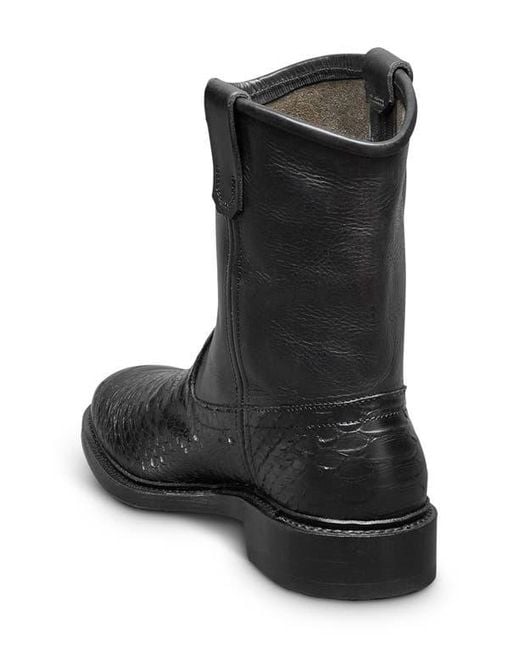 Allen Edmonds Black Dallas Roper Low Croc Embossed Western Boot for men