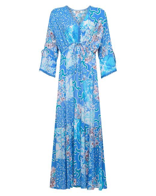 Diane von Furstenberg Blue Boris Mixed Print Tiered Maxi Dress