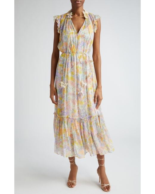 Zimmermann Multicolor Butterfly Floral Print Tiered Dress