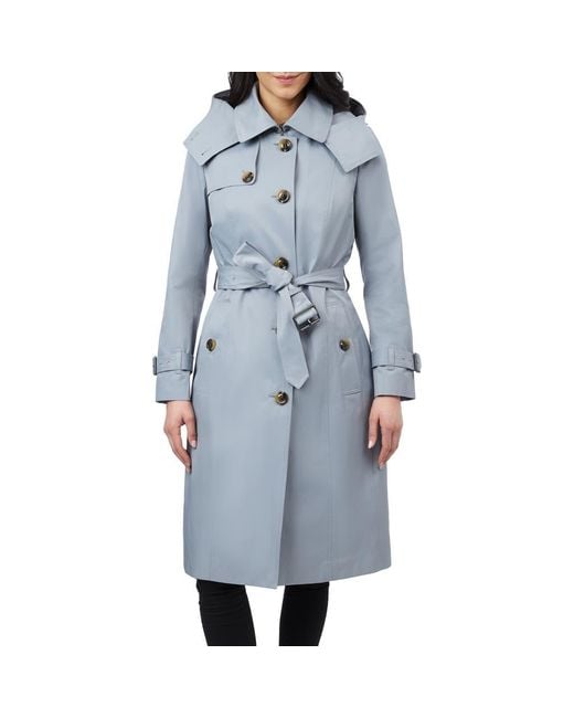 London Fog Women's Blue Water Resistant Belted Trench Coat With
