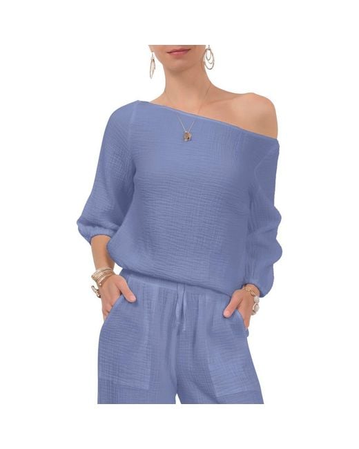 EVERYDAY RITUAL Blue Penny Off The Shoulder Lounge Top