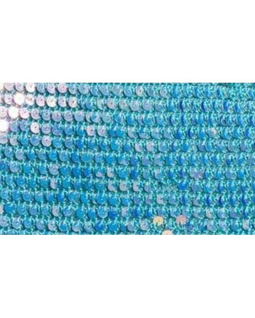 retroféte Blue Tara Sequin Long Sleeve Crochet Minidress