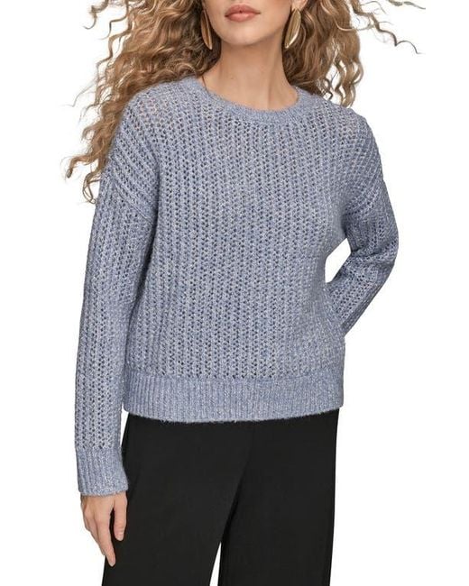 Donna Karan Gray Open Stitch Crewneck Sweater